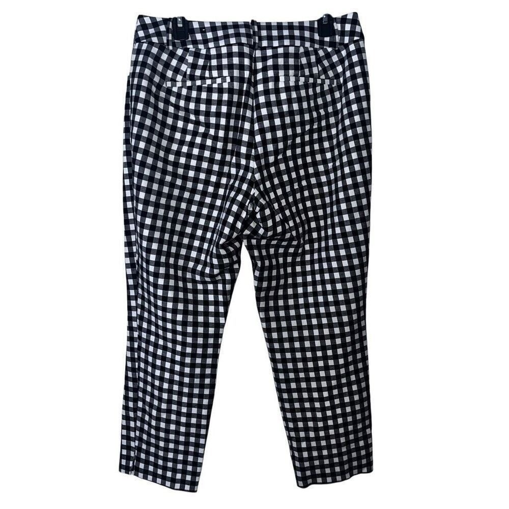 LOFT Julie Gingham Ankle Pants Womens 8 Black White Check Stretch Trousers